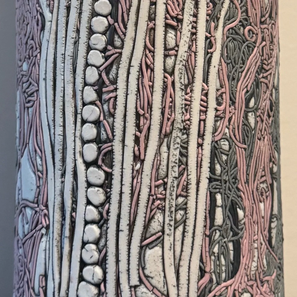 Vintage Porcelain Art Sculpture/ Vase by Romilla Batra - White/Pink/Gray Signed - Picture 5 of 9